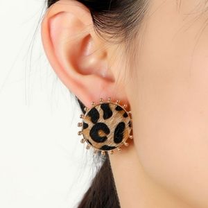 Leopard print faux fur stud earrings